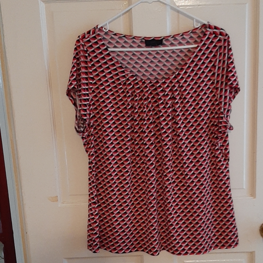 Red, black and white silky blouse